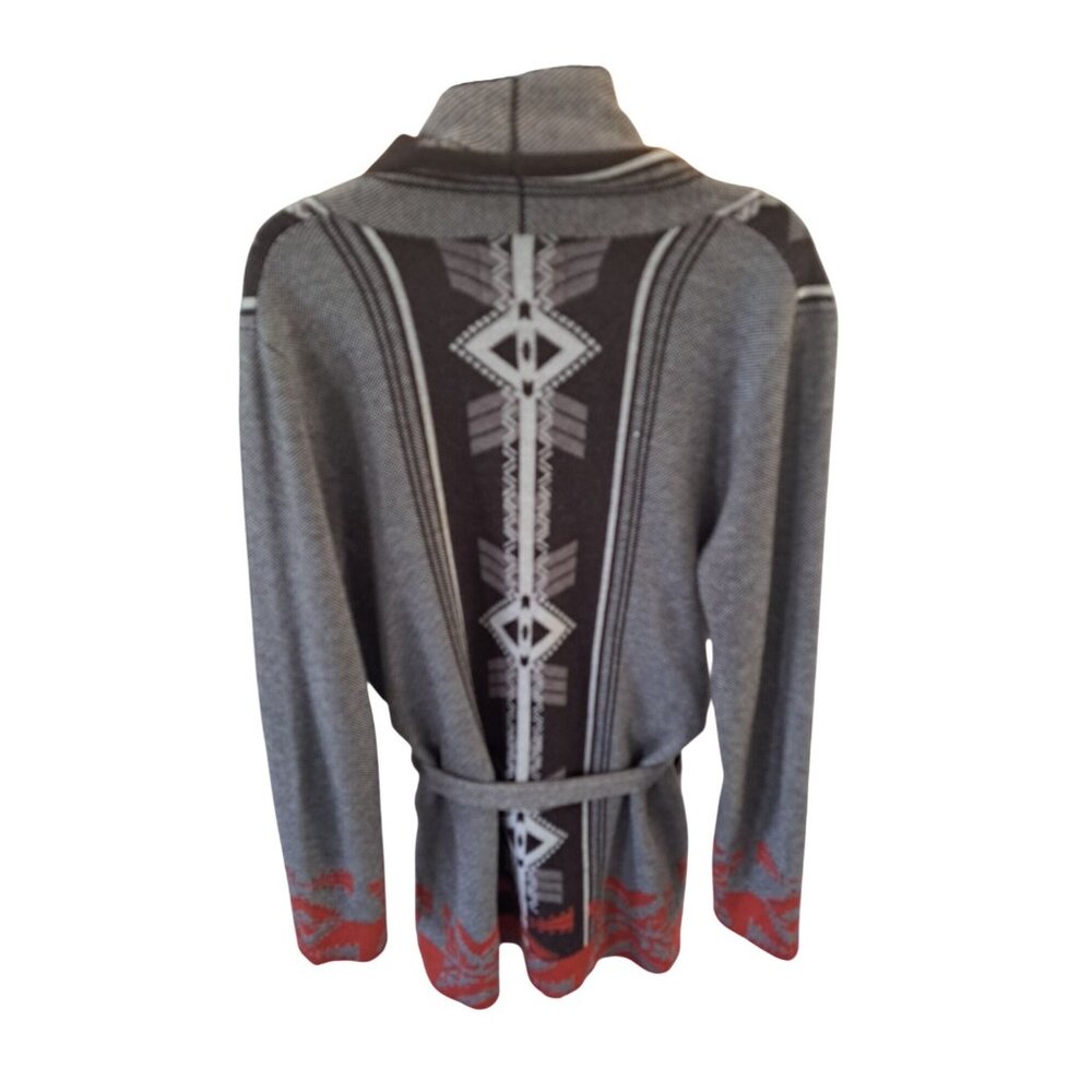 Native-Inspired Knit Cardigan Sweater Wool Bld Tie M. Rena Women's L Grunge Boho